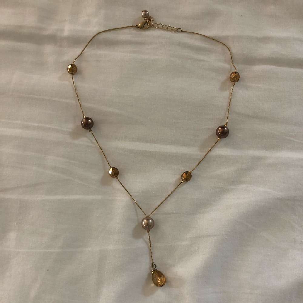 Gold Beaded Teardrop Necklace